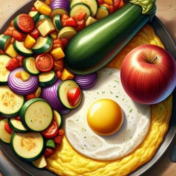 Omelette aux Œufs et Ratatouille Accompagnée d’une Pomme