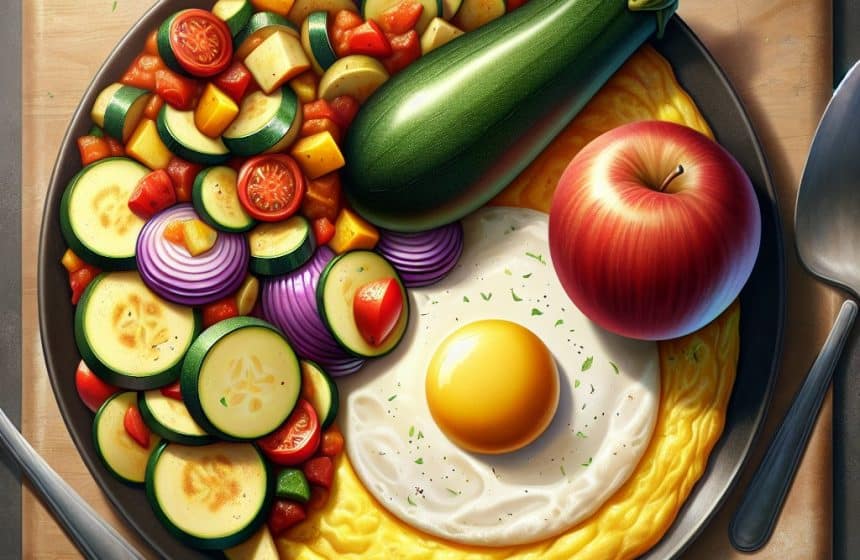 Omelette aux Œufs et Ratatouille Accompagnée d&rsquo;une Pomme