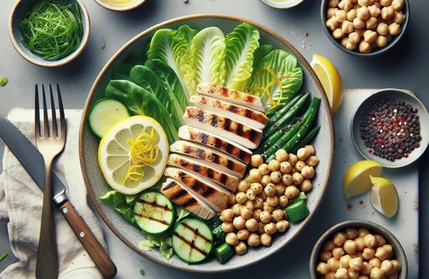 Salade Énergisante de Mâche, Pois Chiches et Poulet Grillé