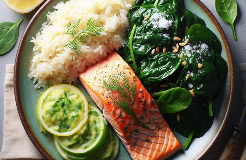 Saumon au Four avec Riz Basmati et Épinards Crémeux
