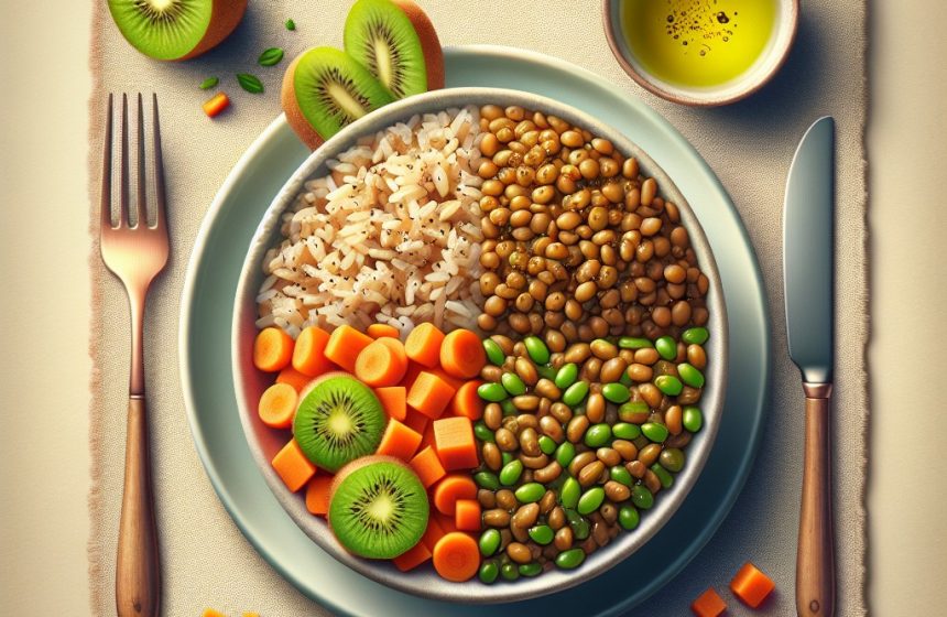 Riz aux Lentilles et Carottes avec Kiwi en Dessert