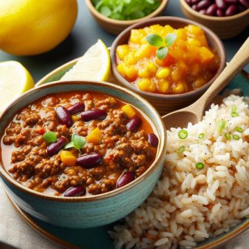 Chili con Carne Équilibré avec Riz Complet et Compote de Fruits