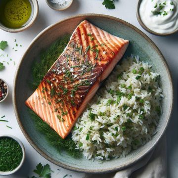 Saumon Grillé avec Riz aux Herbes