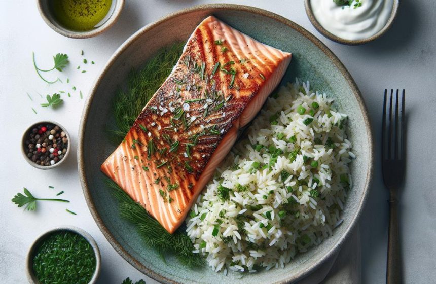 Saumon Grillé avec Riz aux Herbes