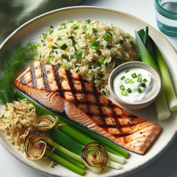 Saumon Grillé et Riz aux Herbes avec Poireaux