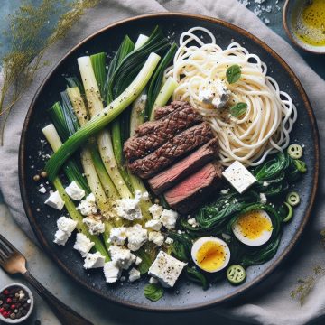 Steak Haché aux Poireaux Vapeur et Nouilles Konjac