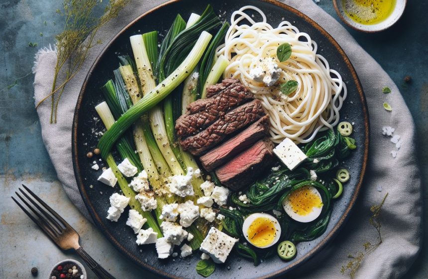 Steak Haché aux Poireaux Vapeur et Nouilles Konjac
