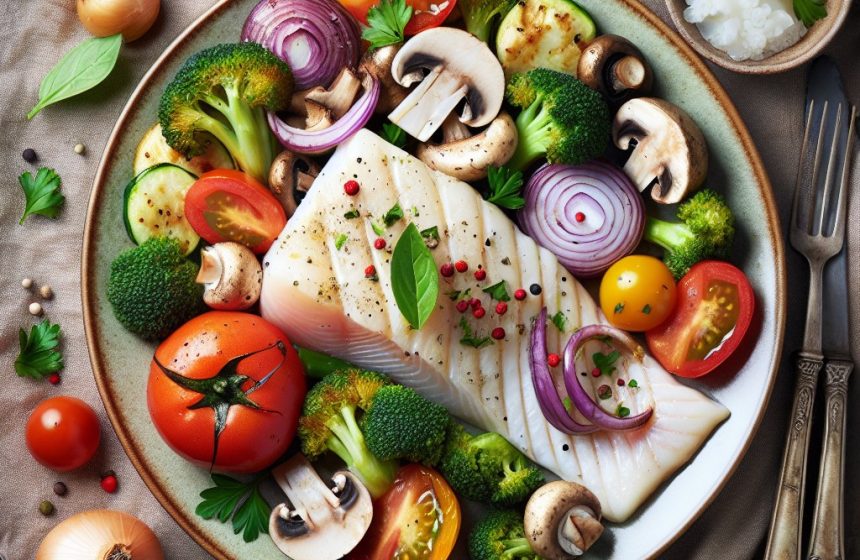 Filet de Poisson Blanc aux Légumes Rôtis