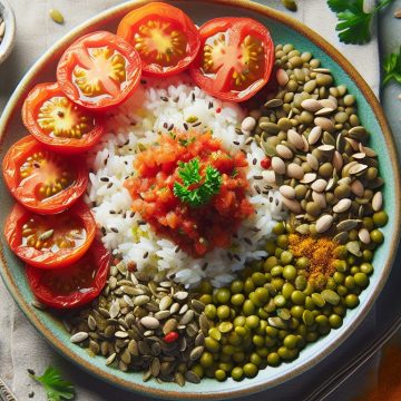 Riz et Lentilles aux Tomates, Graines de Tournesol et Épices Tandoori