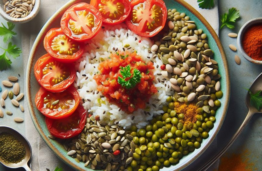 Riz et Lentilles aux Tomates, Graines de Tournesol et Épices Tandoori