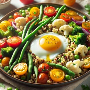 Quinoa Coloré aux Légumes et Œuf au Plat