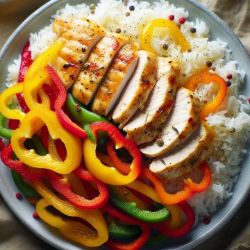 Escalopes de Poulet aux Trois Poivrons et Riz Basmati