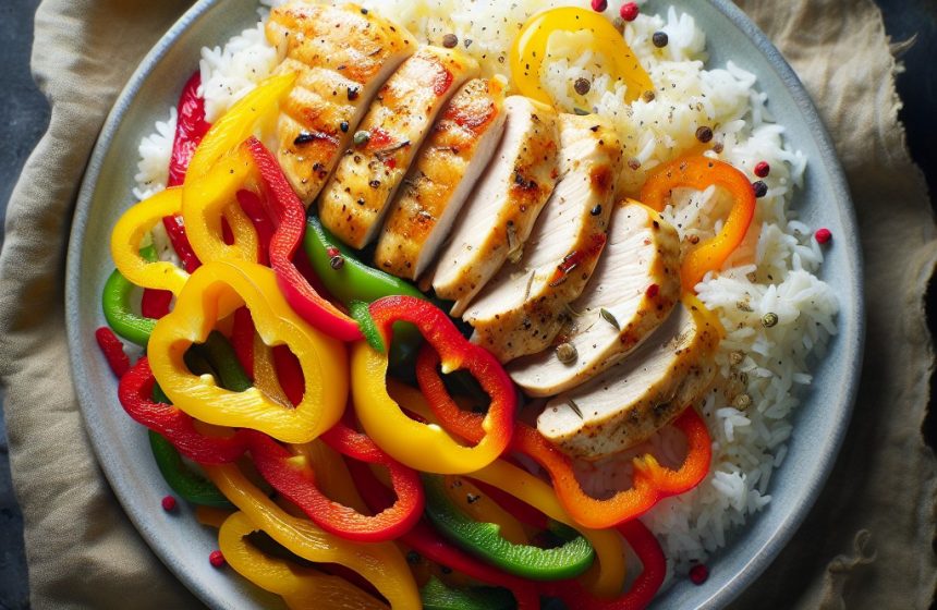 Escalopes de Poulet aux Trois Poivrons et Riz Basmati