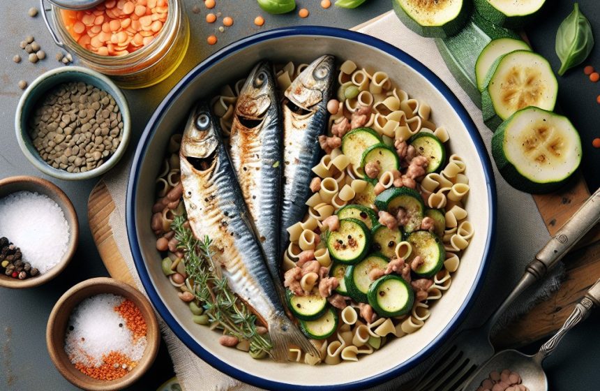 Sardines aux Pâtes de Lentilles Corail et Courgettes Sautées