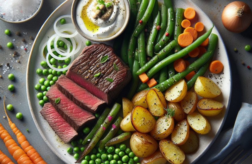 Tournedos Gourmand aux Légumes Printaniers et Pommes de Terre Rôties