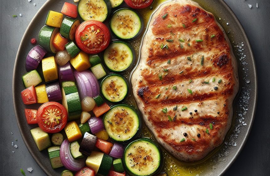 Escalope de Dinde avec Ratatouille de Courgette, Aubergine, Oignon et Tomate