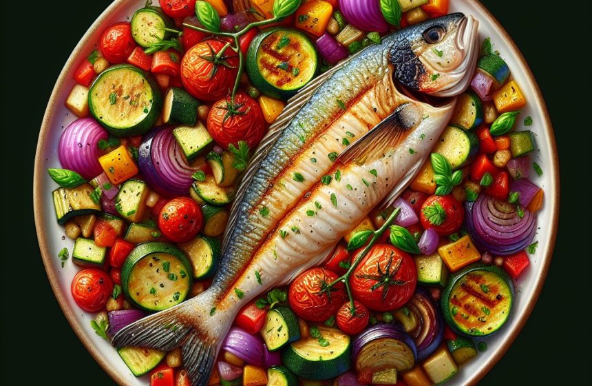 Ratatouille de Courgette, Oignons, Aubergine, Tomate et Filet de Merlan Grillé