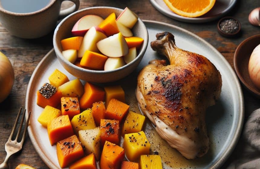 Cuisse de Poulet Rôti avec Courge Butternut et Chocolat Noir