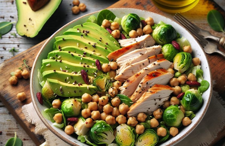 Salade de Poulet Rôti aux Pois Chiches et Choux de Bruxelles