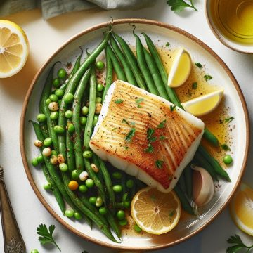 Dos de Cabillaud au Four avec Haricot Vert Elysée et Haricot Mangot