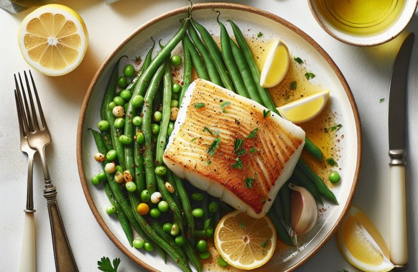 Dos de Cabillaud au Four avec Haricot Vert Elysée et Haricot Mangot