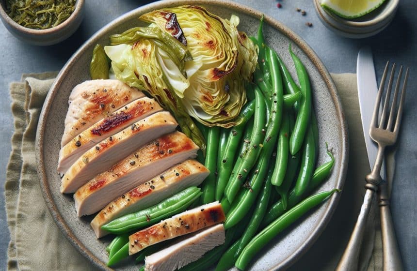 Escalope de Dinde aux Haricots Plats et Choux Rôtis