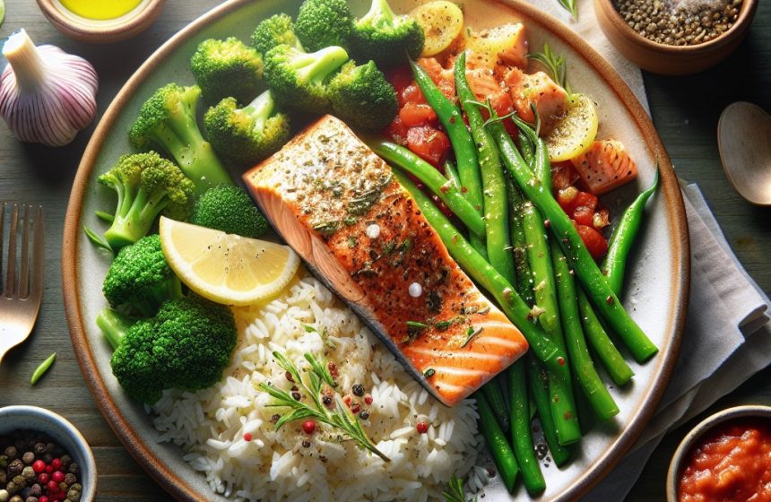 Saumon à la Provençale avec Riz Basmati et Légumes Verts