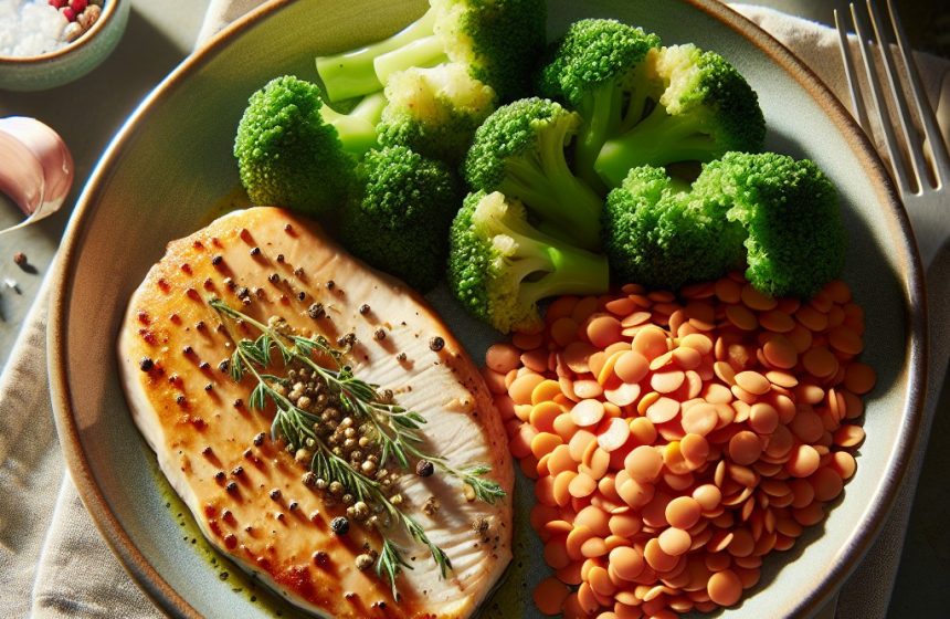 Escalope de Poulet aux Brocolis Vapeur et Lentilles Corail