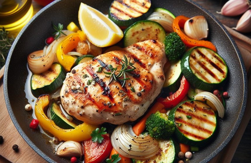 Escalope de Poulet Grillée aux Légumes Sautés