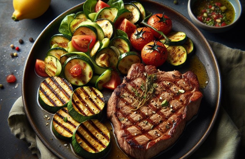 Délice de Veau Grillé aux Courgettes et Salade Fraîche