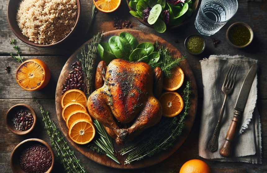 Poulet Rôti Savoureux avec Riz Parfumé et Salade Verte Croquante