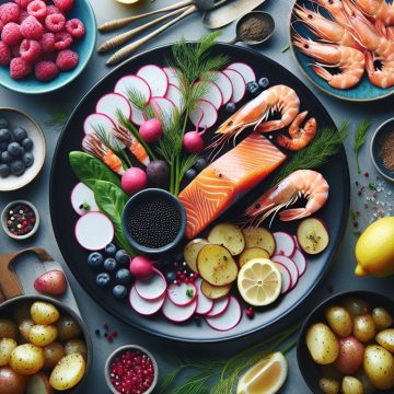 Délice de Saumon Fumé aux Baies Roses, Crevettes et Légumes Rôtis