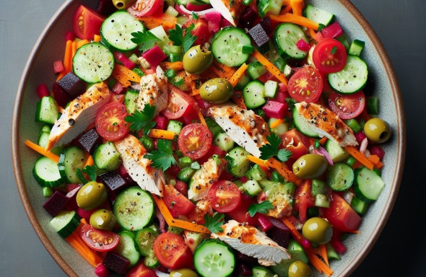 Salade Colorée de Poulet et Légumes Croquants