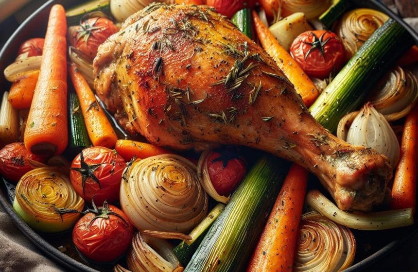 Cuisse de Poulet Rôtie aux Légumes Méditerranéens