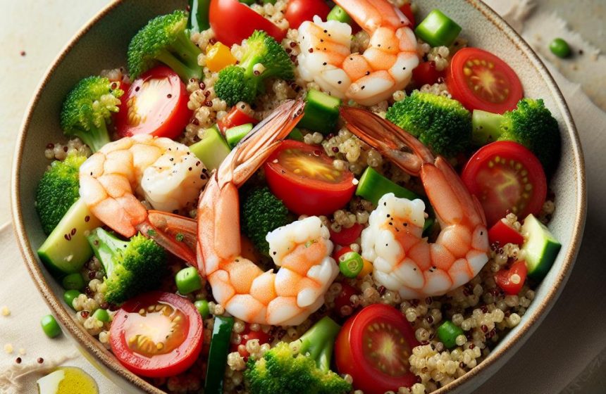 Salade de Quinoa-Boulgour aux Crevettes et Légumes