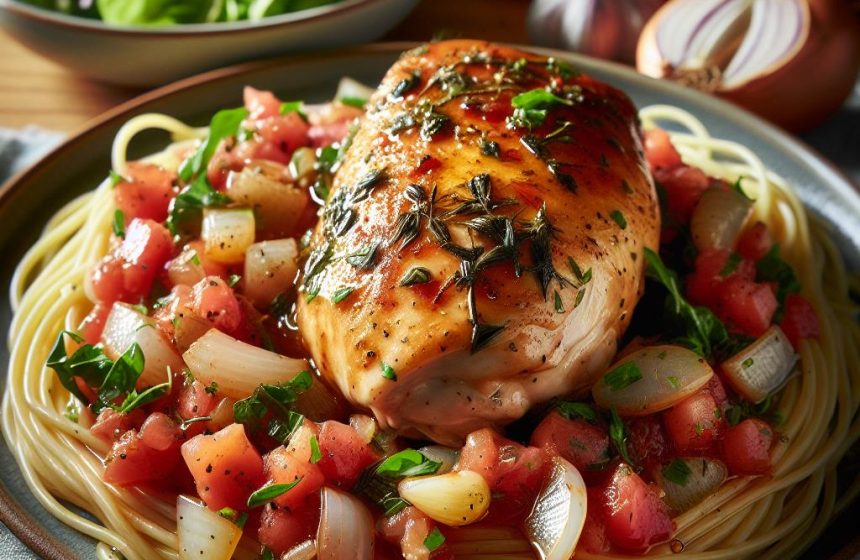 Cuisse de Poulet Provençale aux Spaghettis Complets