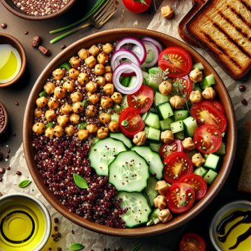 Salade Énergisante au Quinoa Rouge et Pois Chiches Grillés