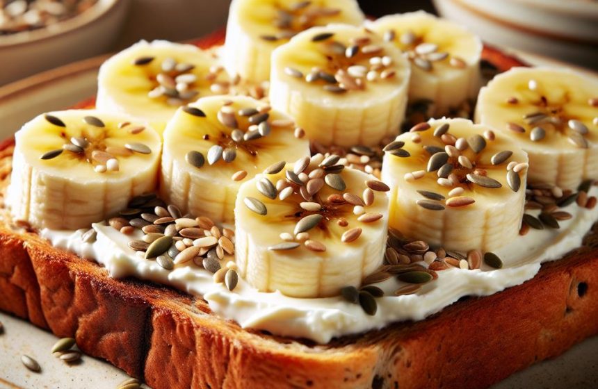 Tranches de Pain avec Fromage Frais, Graines et Banane