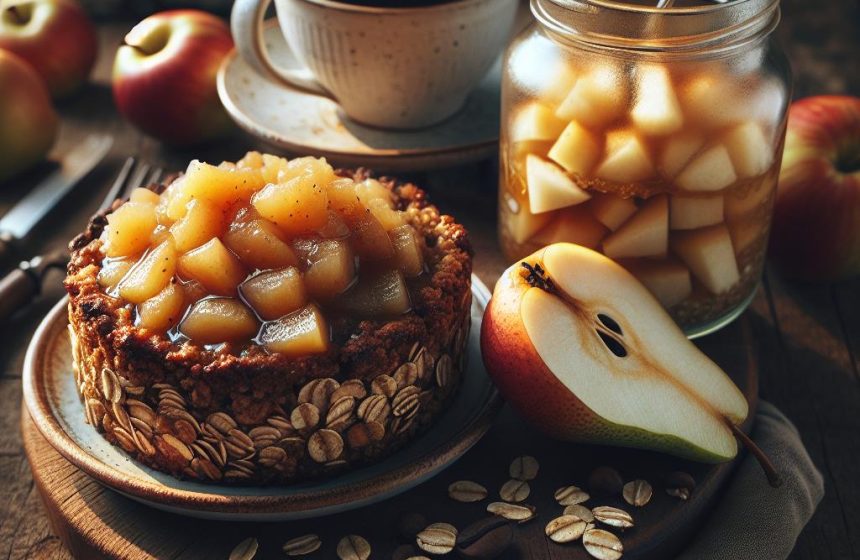 Cake aux Flocons d’Avoine et Compote Maison avec Poire et Café
