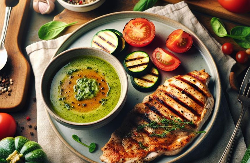 Velouté de Courgette et Escalope de Poulet Grillé aux Tomates