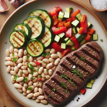 Steak Grillé aux Haricots Blancs et Légumes