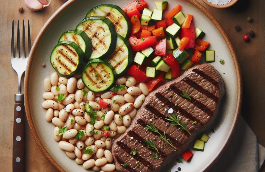 Steak Grillé aux Haricots Blancs et Légumes