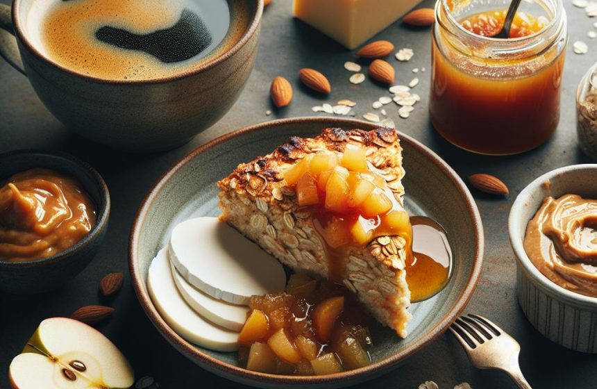 Cake aux Flocons d’Avoine et Compote Maison avec Fromage Blanc et Beurre d’Amandes