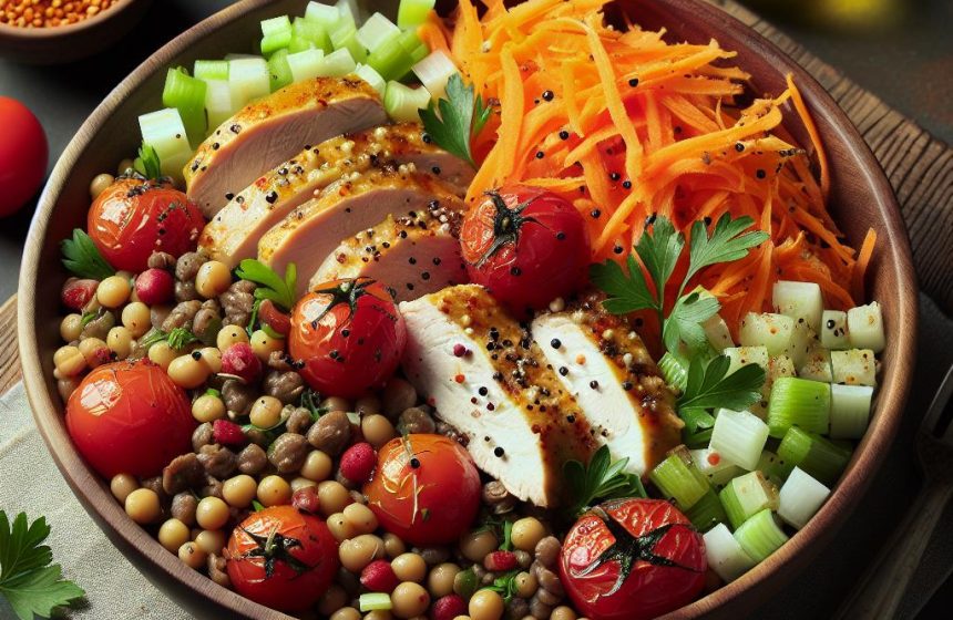 Salade de Poulet aux Lentilles et Légumes Croquants
