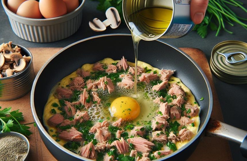 Omelette aux Herbes et Morceaux de Thon avec Champignons