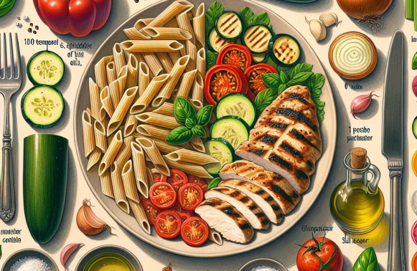 Penne de Blé Complet aux Légumes et Poulet Grillé