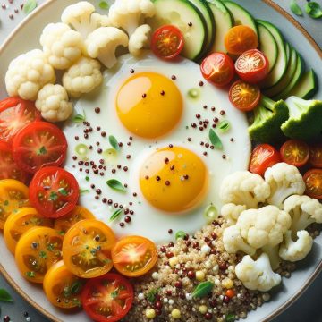 Œufs au Plat avec Quinoa, Chou-Fleur Vapeur et Tomate