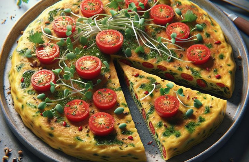 Omelette aux Herbes avec Tomates Fraîches et Pousses de Soja