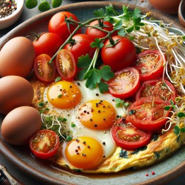 Omelette aux Herbes avec Tomates Fraîches et Germes de Soja