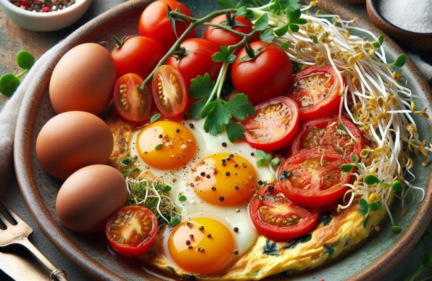 Omelette aux Herbes avec Tomates Fraîches et Germes de Soja